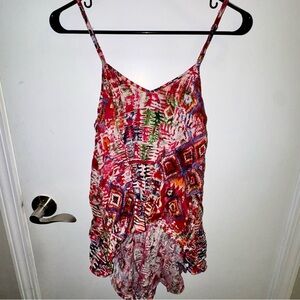 Abstract Colorful Patterned Boutique Women's Rayon High Low Top